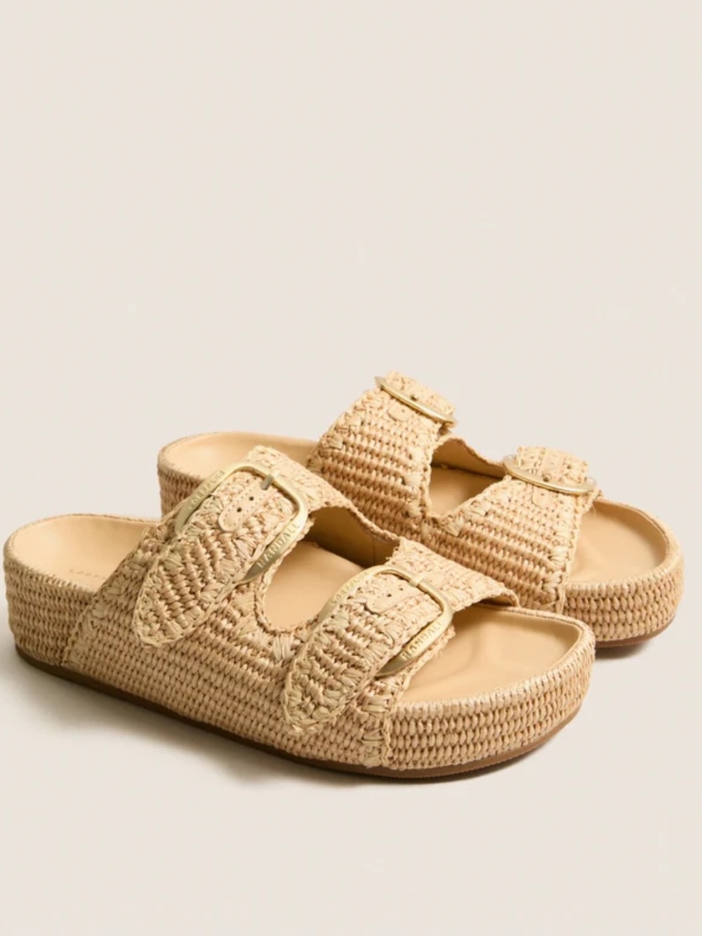 Loeffler Randall Nico Woven Raffia Double-Buckle Slide Sandals